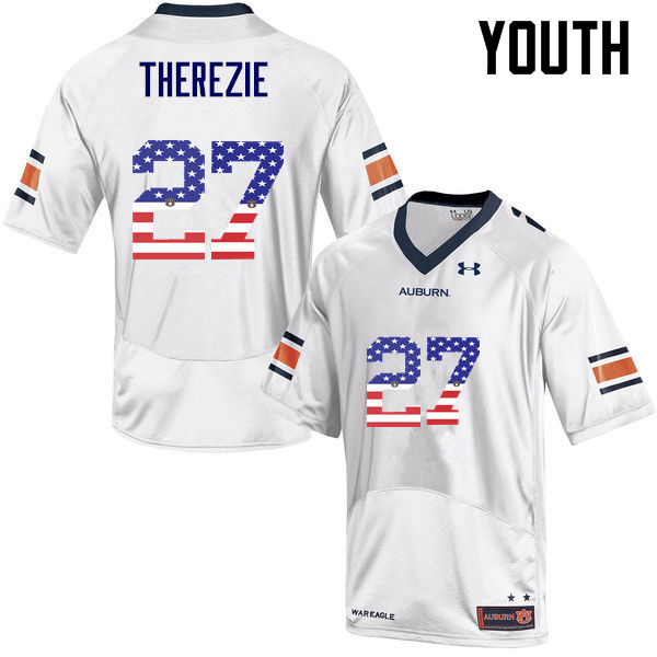 Youth #27 Robenson Therezie Auburn Tigers USA Flag Fashion College Football Jerseys-White